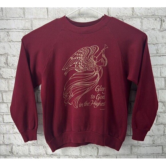 1995 Abbey Press Glory To God In The Highest Men's XL Maroon Sweatshirt Vtg - Picture 10 of 11